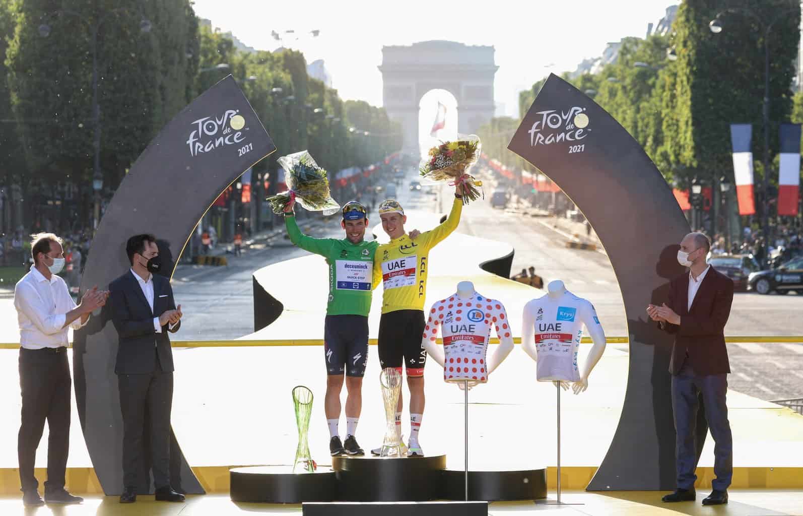 Tadej Pogacar and Mark Cavendish Tour de France 2021 Podium