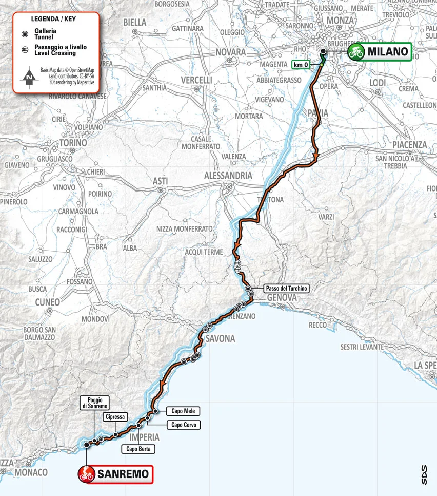2022 Milan-San Remo Route Map
