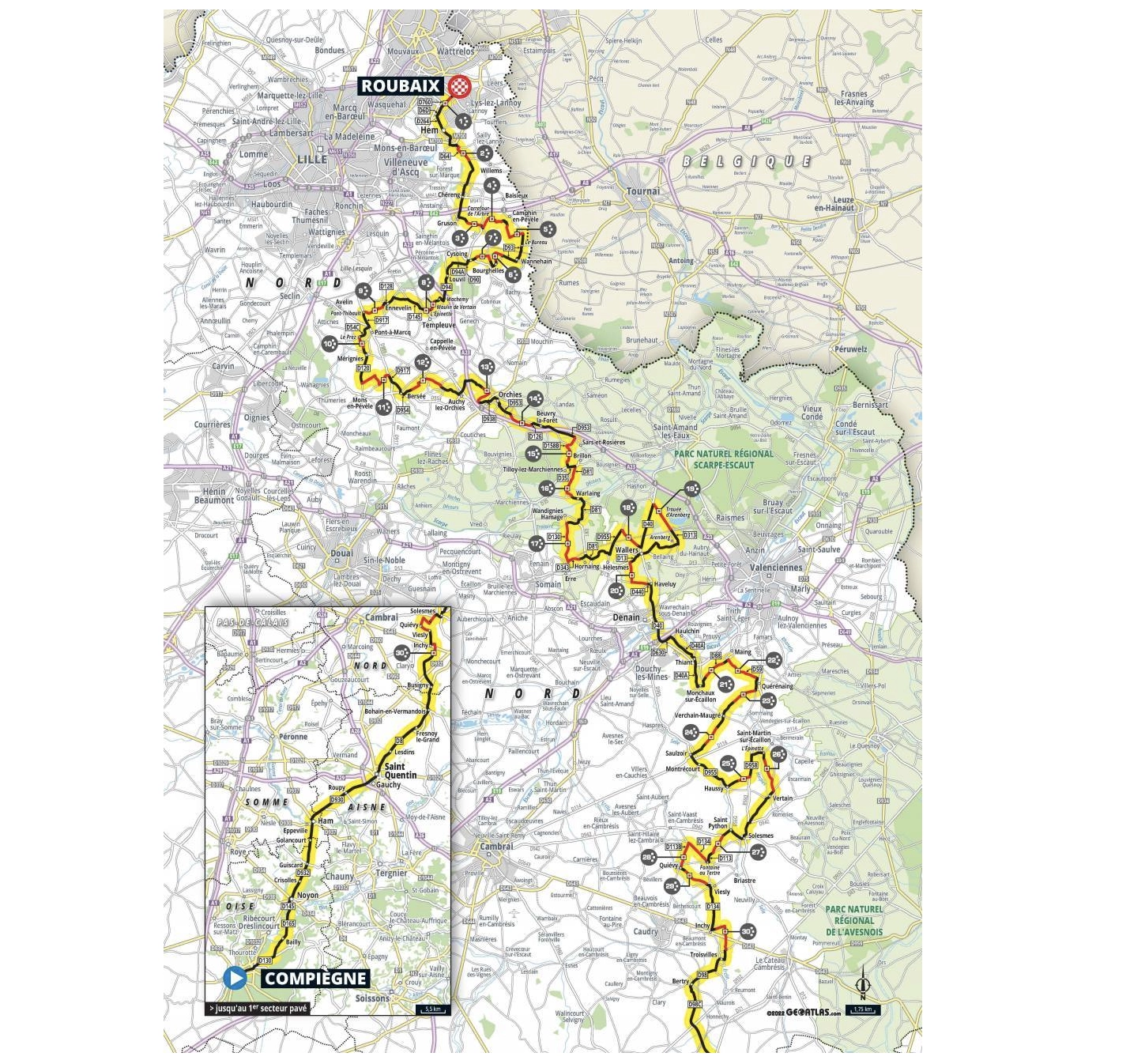 2022 Paris Roubaix Route Map