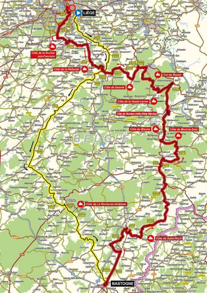 2022 Liege-Bastogne-Liege Route Map